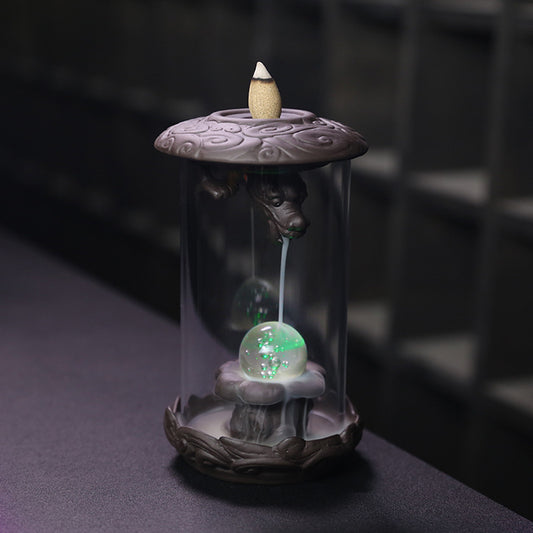 Purple Sand Backflow Incense Burner Dragon Spit Bead Glass Windproof Led Lamp Incense Burner Zen Sandalwood Home Handicraft Ornaments