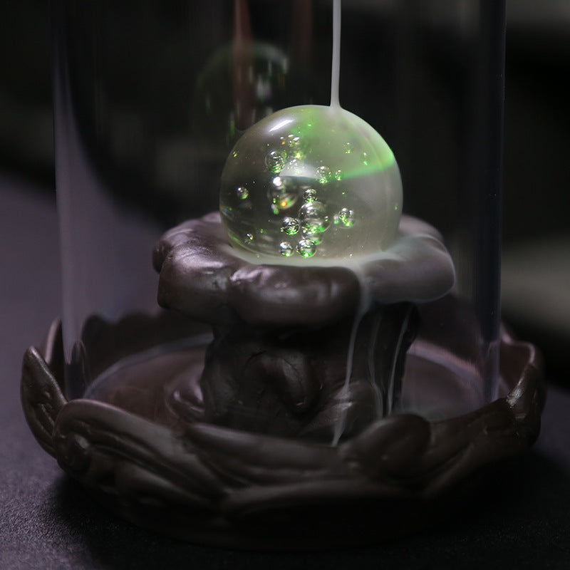 Purple Sand Backflow Incense Burner Dragon Spit Bead Glass Windproof Led Lamp Incense Burner Zen Sandalwood Home Handicraft Ornaments