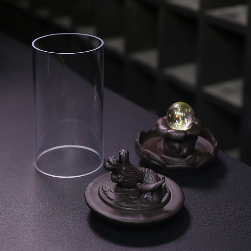 Purple Sand Backflow Incense Burner Dragon Spit Bead Glass Windproof Led Lamp Incense Burner Zen Sandalwood Home Handicraft Ornaments